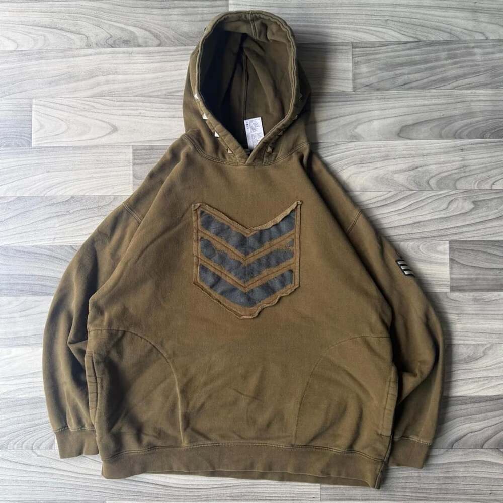 No Boundaries Y2K Olive Hoodie Mens XL Studded Chevron